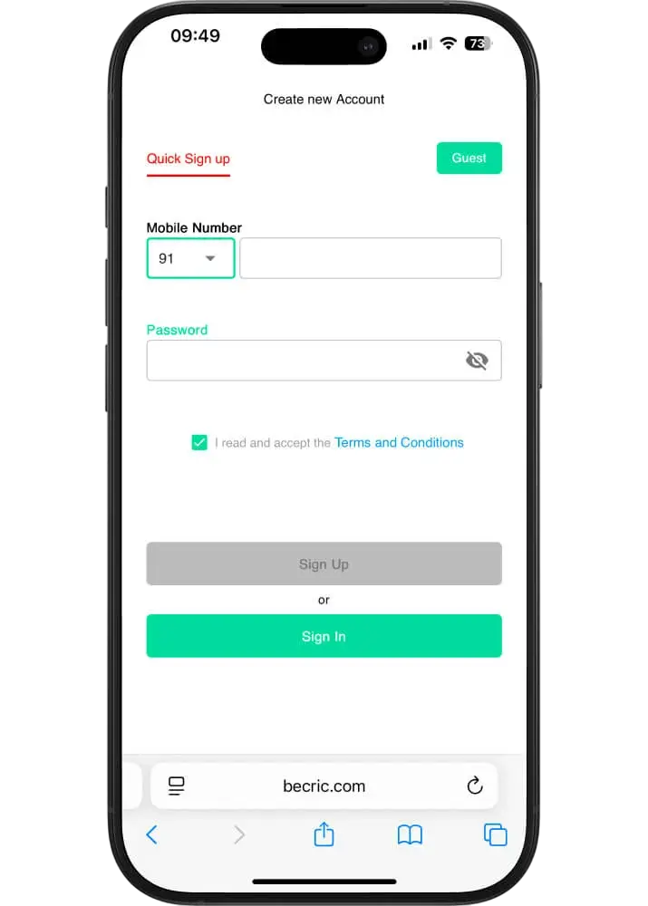 BeCric registration process BeCric registration process