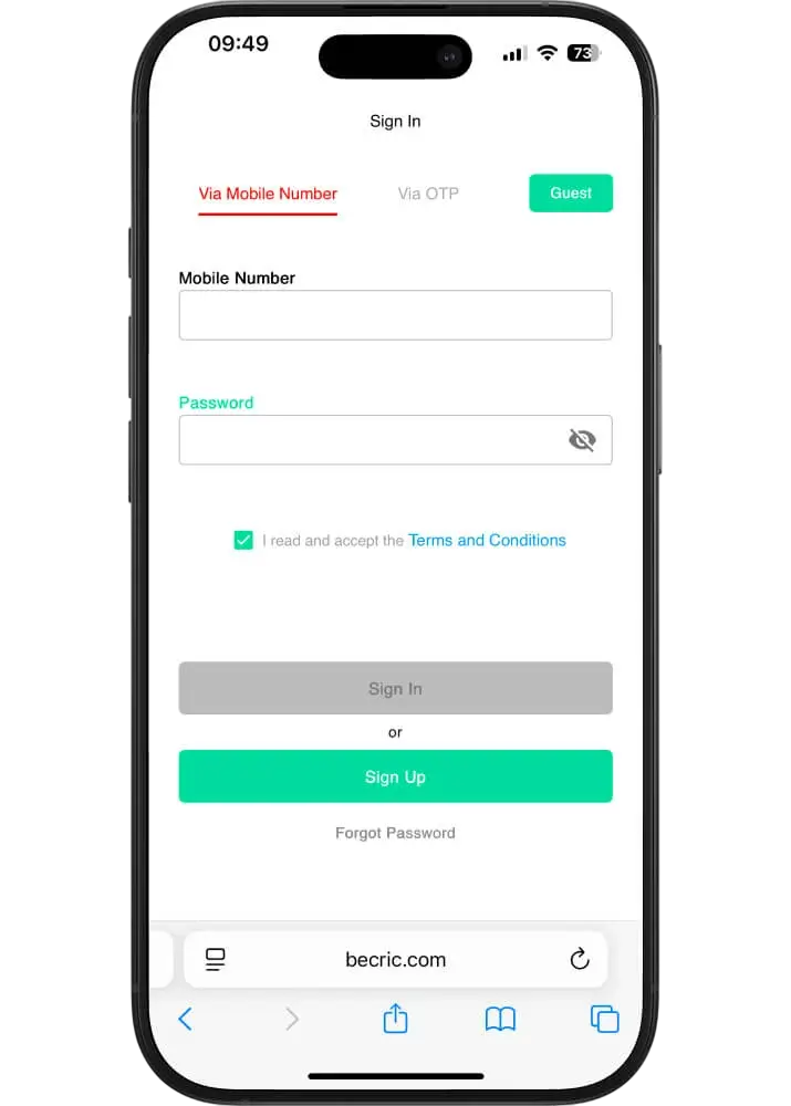 BeCric login process BeCric login process